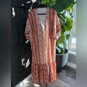 SHEIN Orange and White Patterned Kimono